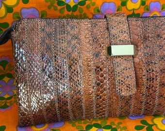 Small Brown Vintage Snakeskin Clutch Bag Purse