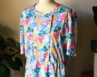 Pretty 80s Floral Vintage Tea Dress