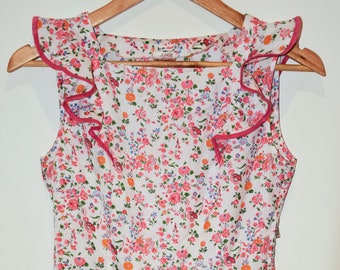 Pretty Pink and White Floral 70s 80s Frilly Vintage Summer Dress Junge Mode