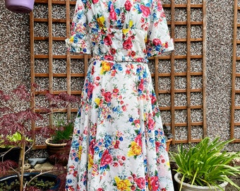 80's Vintage 50's Style Floral Swing Dress Large UK 14-16