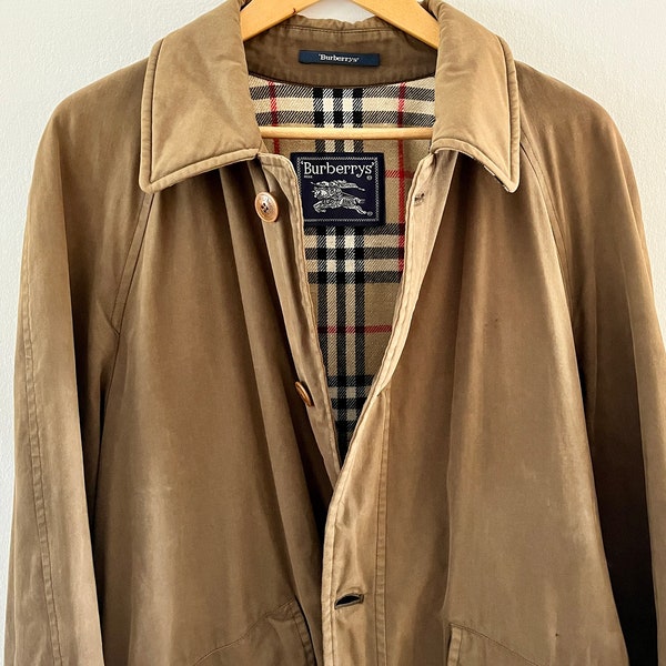 Men's Vintage Burberry Burberrys Coat Jacket Brown Large - XL (Flawed)