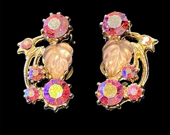 Vintage 1950s Iridescent Crystal Clip-on Earrings