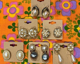 Large Faux Pearl Vintage Clip-On Earrings - CHOOSE ONE PAIR