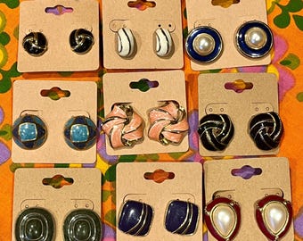 Vintage Gold and Enamel Clip-on Earrings - CHOOSE ONE