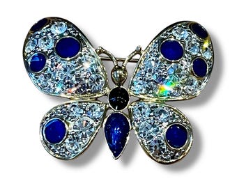 Vintage Cabouchon Gold and Crystal Butterfly Brooch