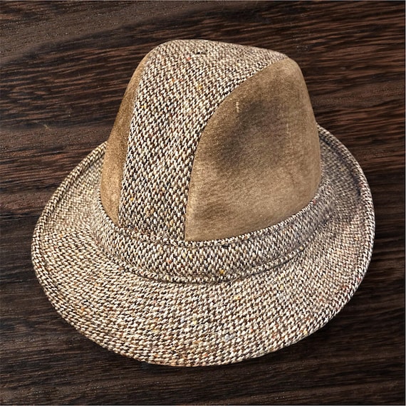 Dunn Co Vintage Wool Tweed and Pig Skin Trilby Hat XS