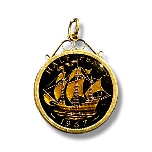 1967 Vintage Black Enamelled Halfpenny Pendant