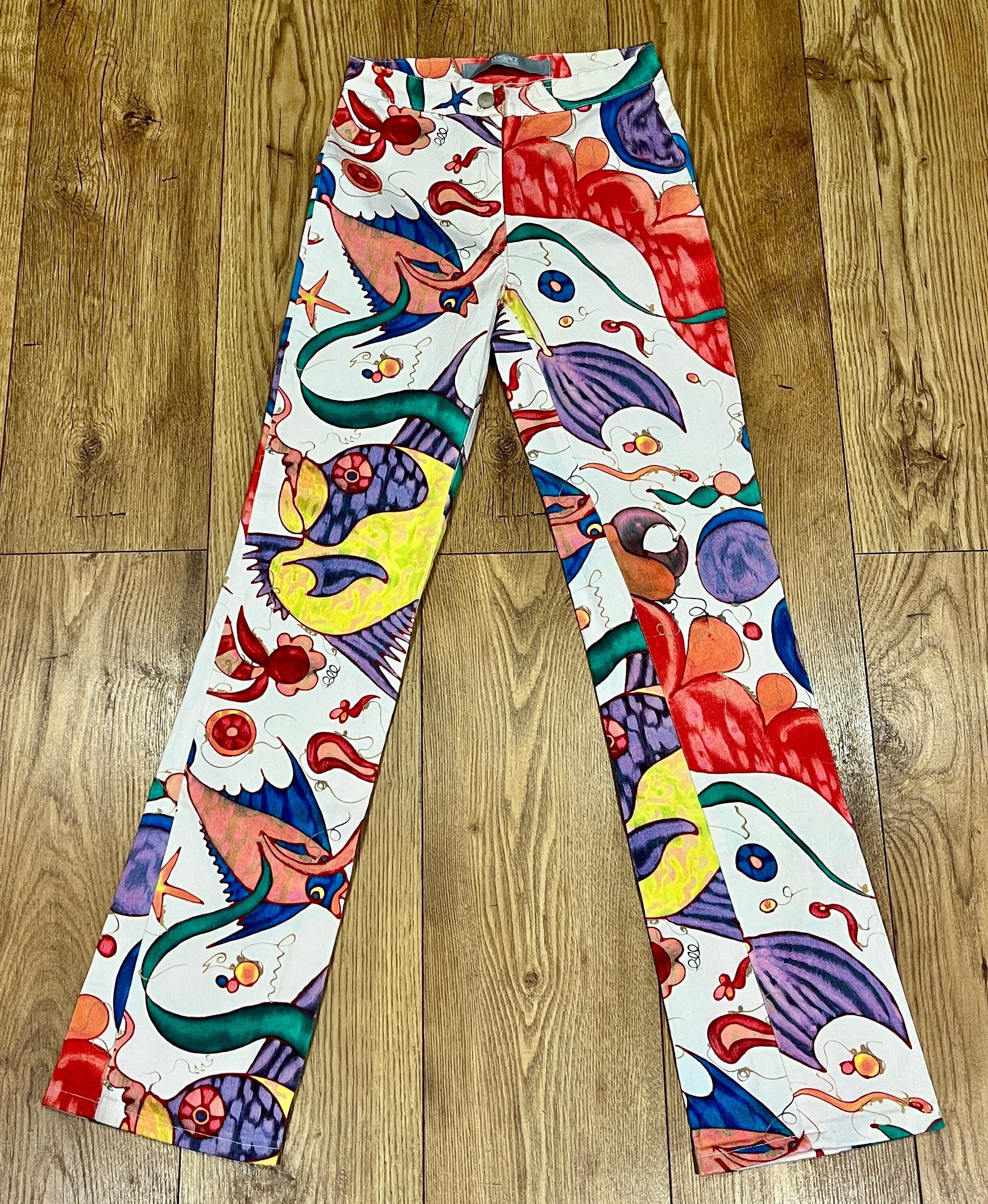 Y2K Versace Jeans Couture 'Tresor de la mer' Stretch Jeans Trousers Pants XS Small