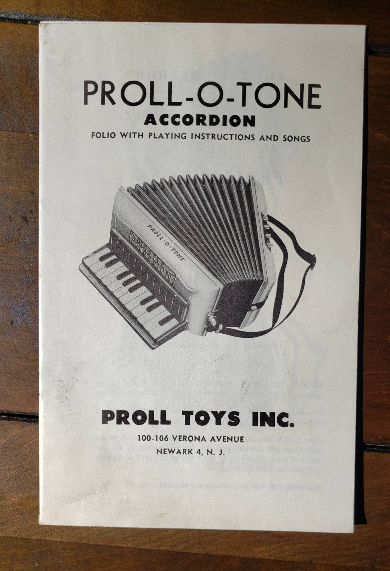 Rare Proll O Tone Accordion Folio Playing Instructions Book and Songs