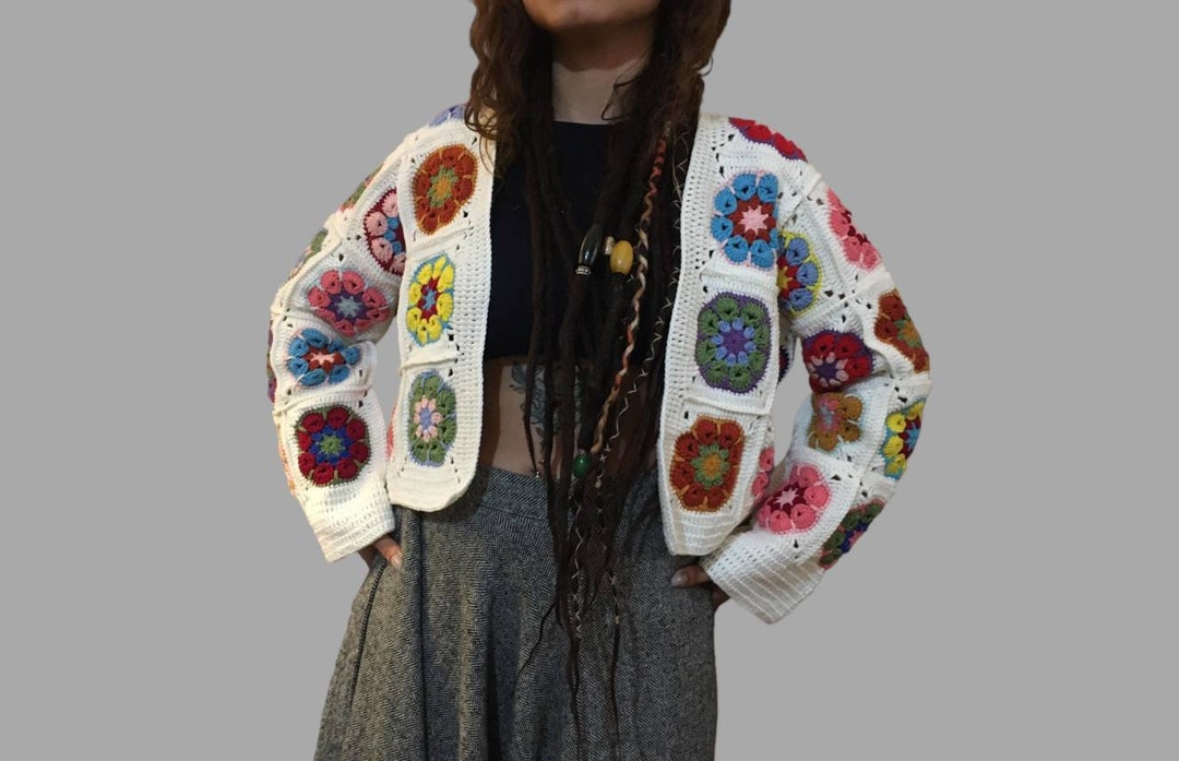 Open Front Marled Brown Pockets Grannycore Cardigan Sweater