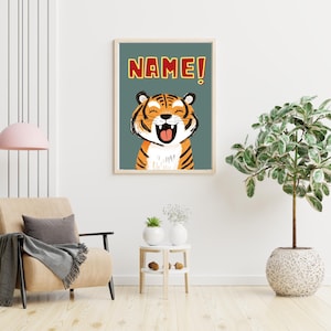 Personalisierbares Tier Poster in 3 verschiedenen Größen mit den Motiven Leopard, Tiger oder Löwe. Erhältlich in DINA4, 30x40cm und 50x70cm