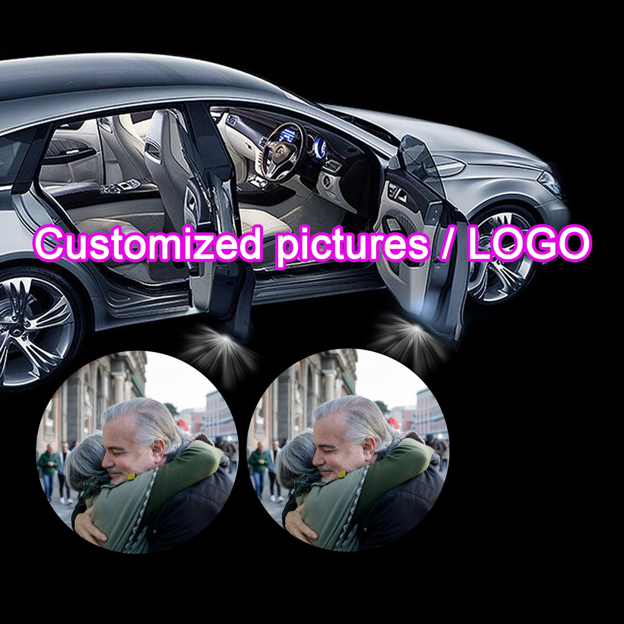 Luci Proiettori Personalizzabili Per Portiere Auto – LED Di Benvenuto Con Logo O Testo A Scelta – Attivazione Automatica Con Sensore Di Luce, Facili Da Installare, Regalo Ideale Per Automobilisti