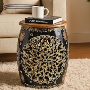 Metal Hand Painted Antique Stool with Floral Cutwork Finish, Vintage Metal Stool , Metal Round Home Decor Indian Handcrafted For Home Decor