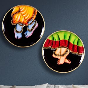 Radha Krishna Pichwai Wall Plate Set, Traditional Indian Art