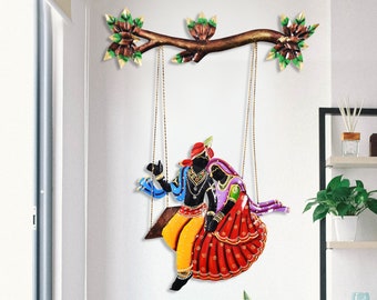 Metal Radha Krishna ji Wrought Iron Swing Wall Decor, Metal Wall Sculpture,  Housewarming Gift, Craftsman Metalwork, Indian Handicrafts