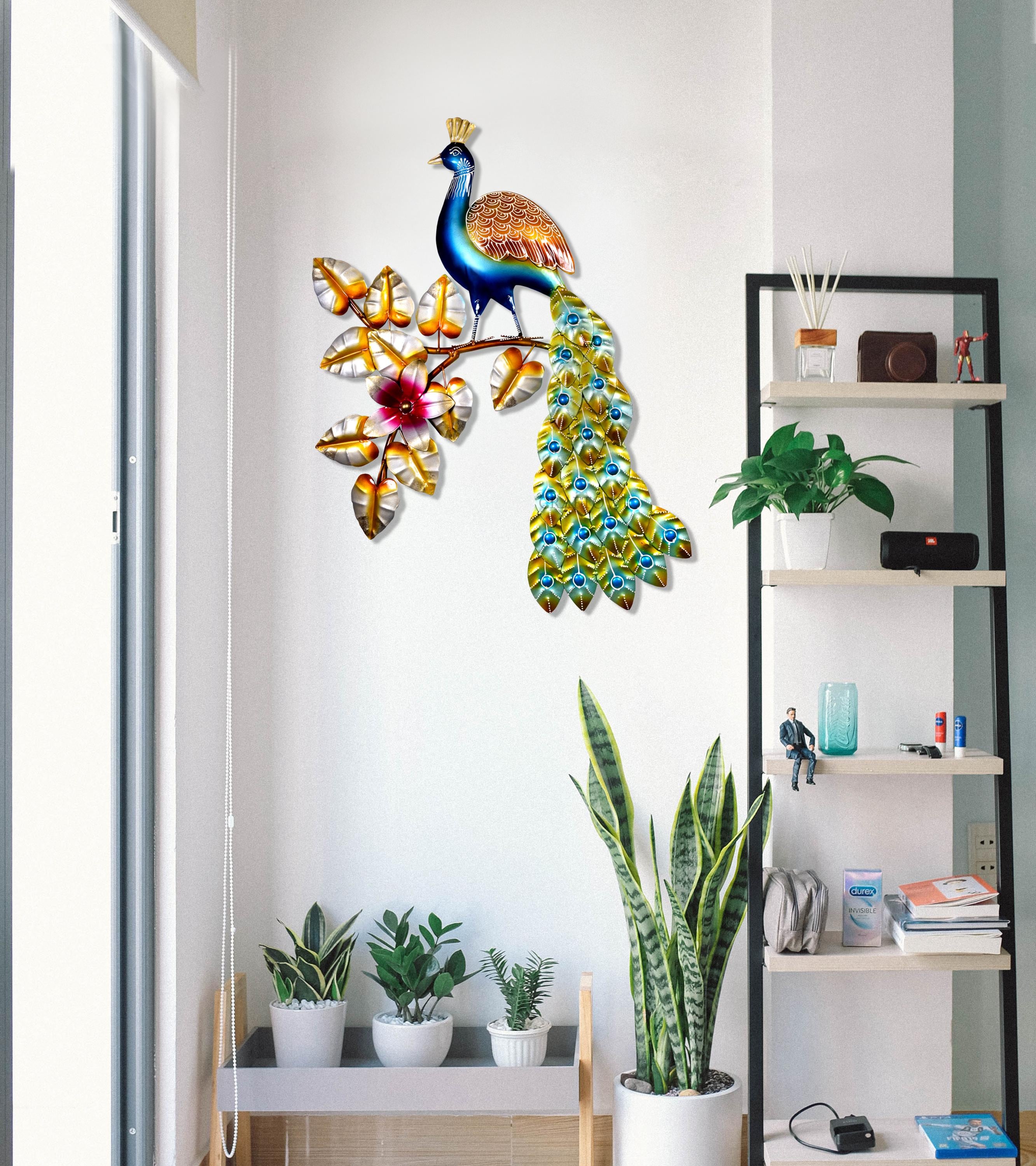 金属製の孔雀の壁飾り：カラフルな動物の彫刻（25 x 18インチ） - Etsy