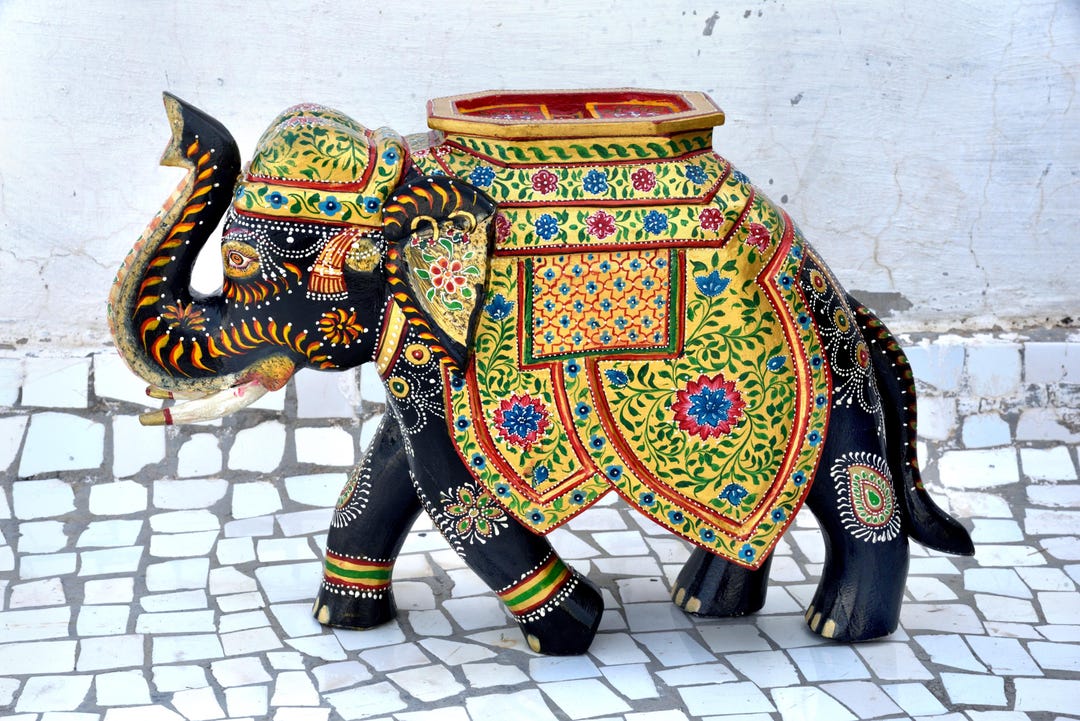 Hand Carved Wooden Elephant Statue, Indian Folk Art Decor - Etsy