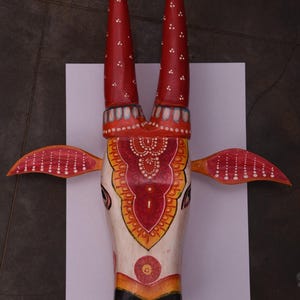 Hand-Painted Wooden Cow Head, Wall Hanging Nandi Head, Housewarming Gift, Wooden Handpainted Bull Head, Indian Cow Face, Indian Handicrafts
