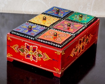 Handpainted Wooden Dry Fruit Box, Rajasthani Spice Storage, Trinket Box