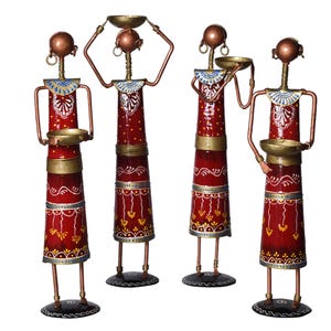 Set of 4 T Light Candle Holder Decor Showpiece, Wrought Iron Table Showpiece, Indian Handicraft, Home Warmimg Gift, Lantern Stand for Home
