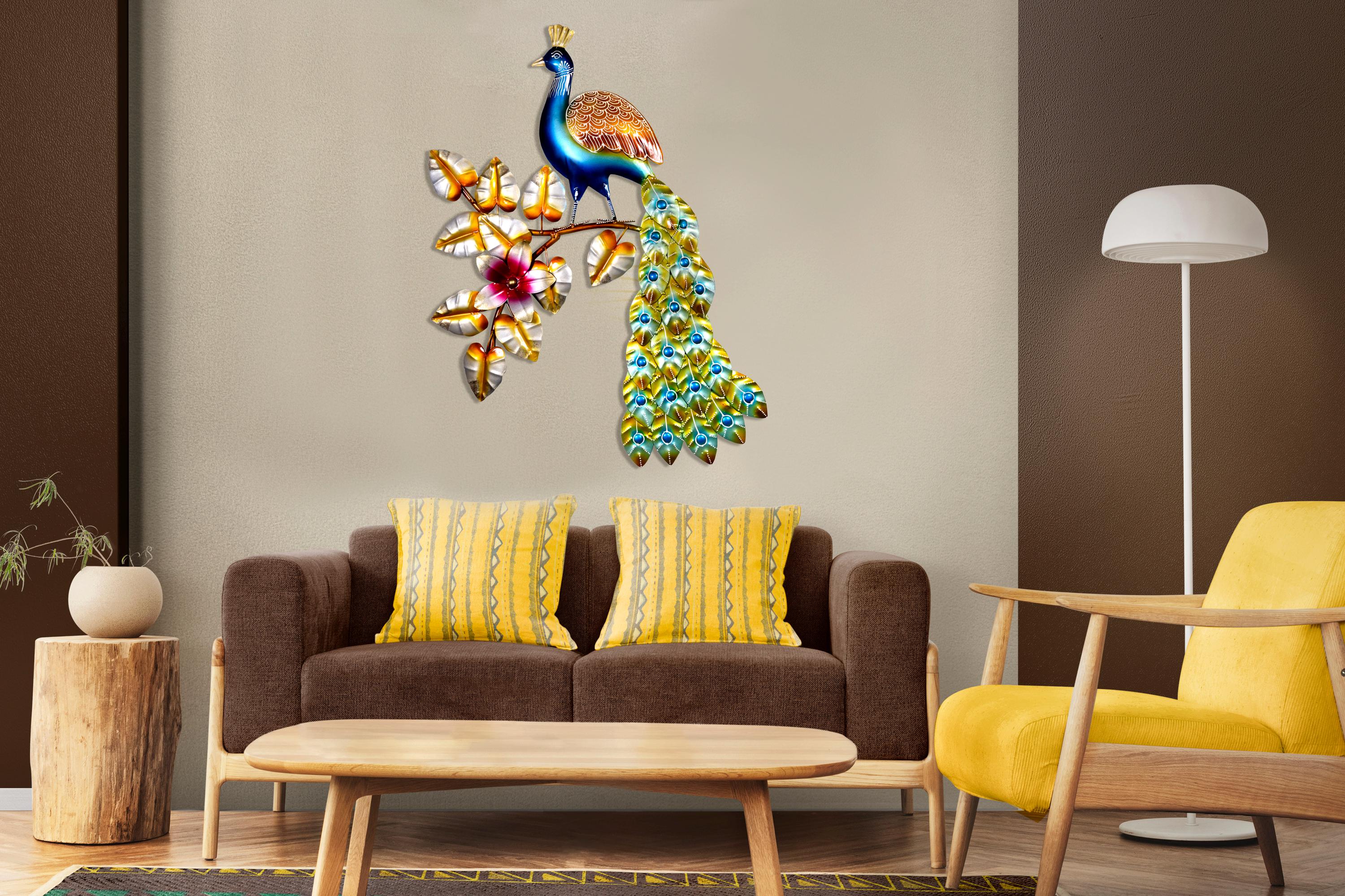 金属製の孔雀の壁飾り：カラフルな動物の彫刻（25 x 18インチ） - Etsy