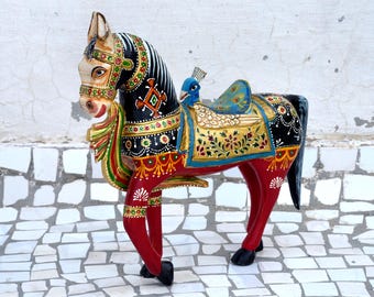 高級彫刻木製馬像、古い芸術作品、動物彫刻、馬好きへのギフト、装飾馬