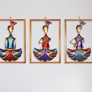 Indian Metal Wall Art Tribal Musician, Home Decor, Luxury Style Housewarming Gifts, Metal Wall Sculpture, Indian Handicrafts, Set of 3 Piece