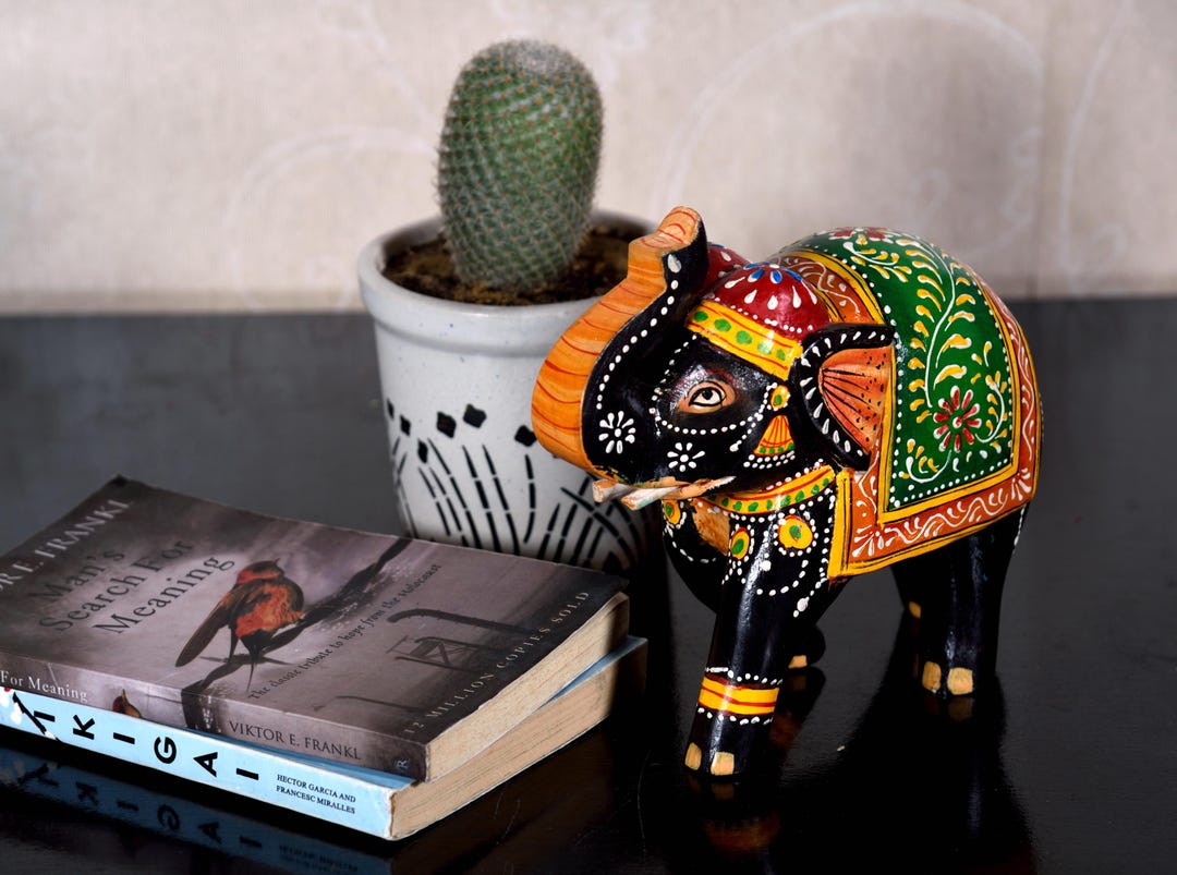 Hand Carved Wooden Elephant Statue, Hand-painted Indian Art - Etsy