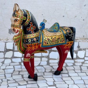 Hand-Painted Wooden Horse Statue, Collectible Art, Animal Sculpture, Housewarming Gift, Hand Carved Horse Figurine, Indian Handicraft