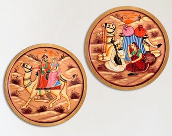 Plato de pared con camello de Rajastán pintado a mano, decoración tradicional india (30 cm)