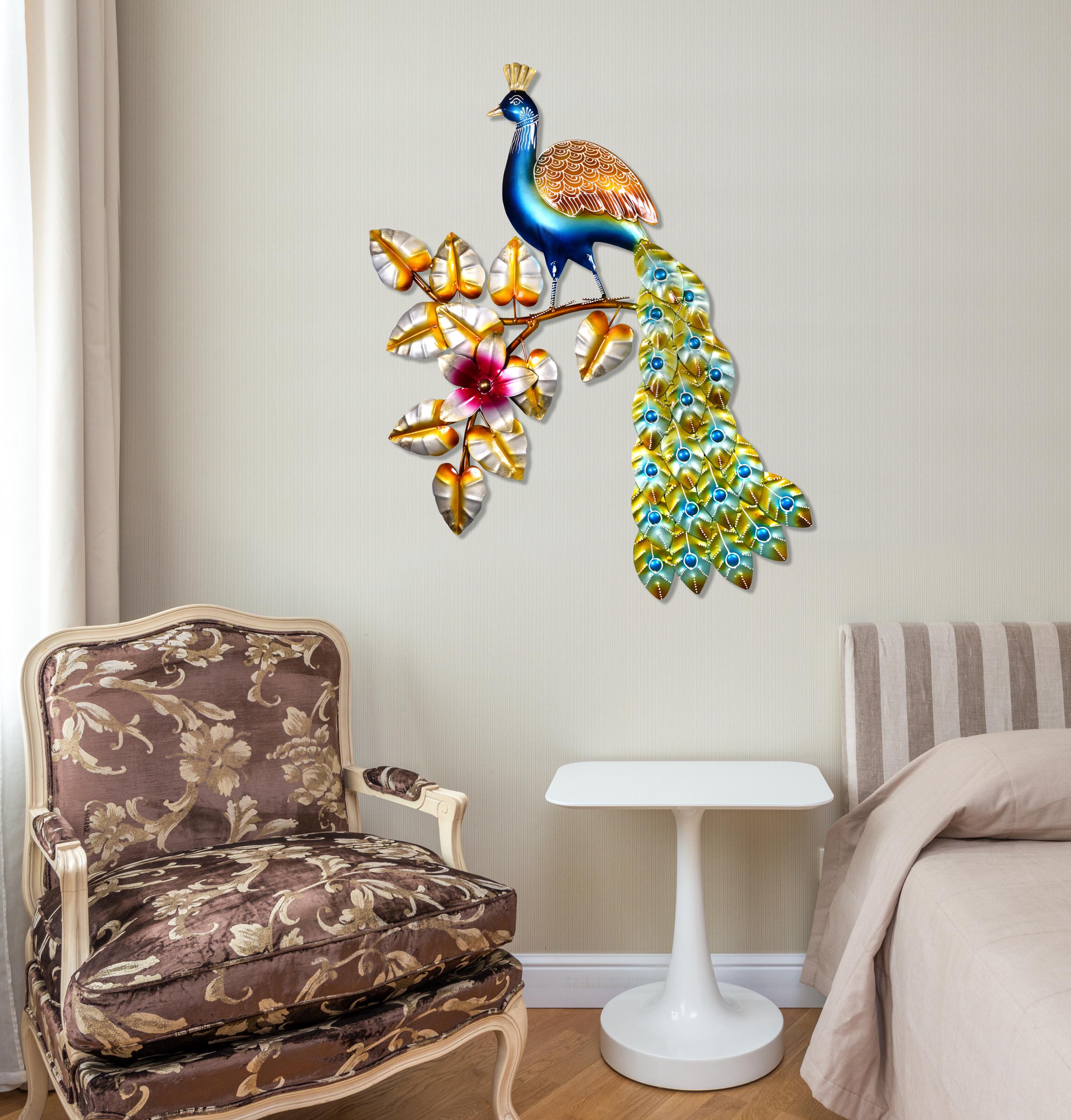 金属製の孔雀の壁飾り：カラフルな動物の彫刻（25 x 18インチ） - Etsy