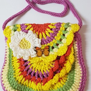 Crocheted Girl's bag with French Knitted straps