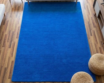 Solid Royal Blue Hand Tufted Wool Rug | Plush Cobalt Accent Area Rug