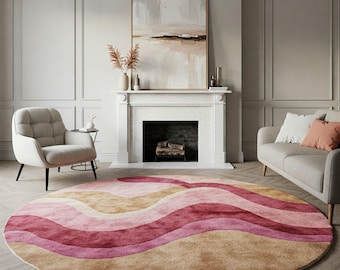 Hand-Tufted Round Wool Rug: Muted Pink Beige, Eco-Friendly Custom Carpet