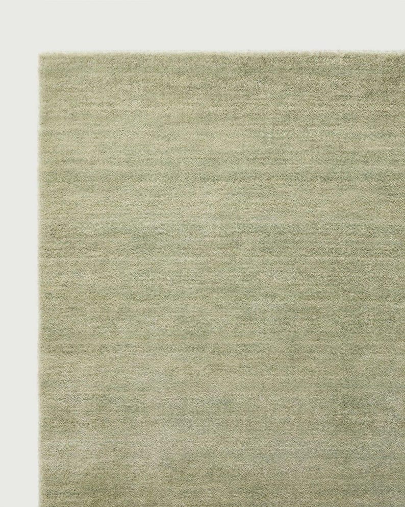 Sage Green Wool Area Rug, Minimalist Light Olive Hand-Tufted Carpet image 3