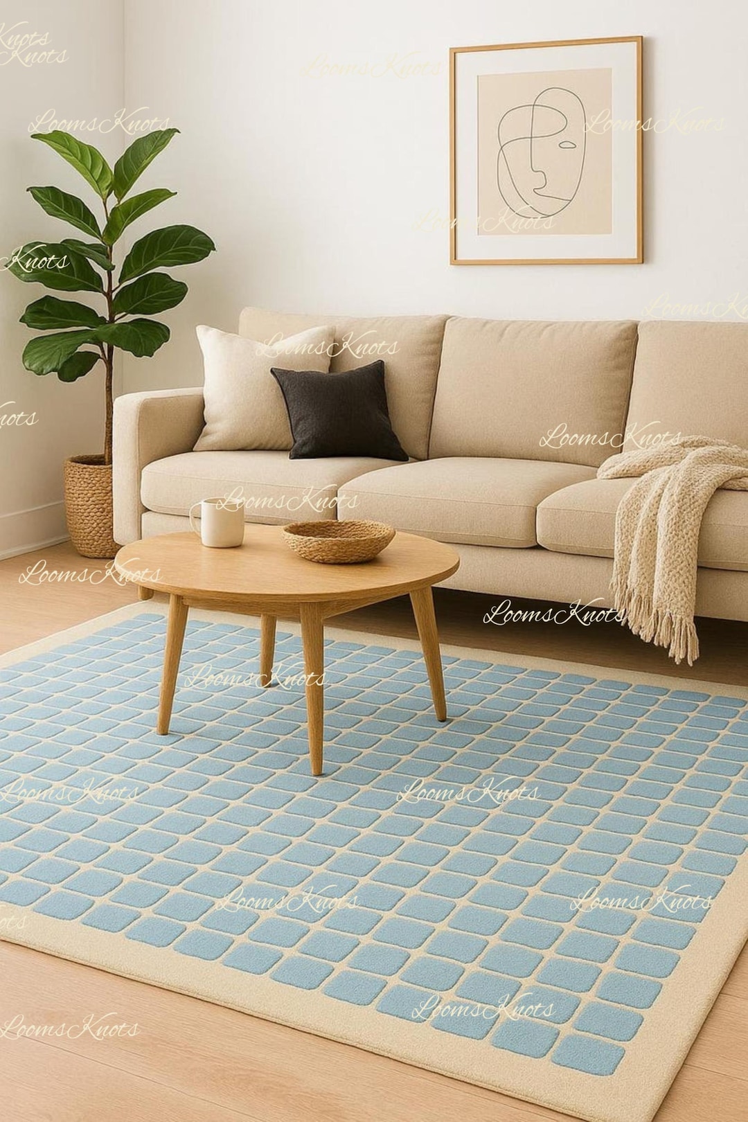 Hand Tufted Wool Rug Grid Tile Inspired Design Area Rugs for Living ...