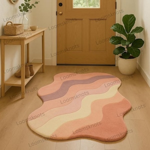 Candy Wave Hand Tufted Wavy Pastel Aesthetic Rug Soft Abstract 5x7 6x9 8x10 Carpet for Bedroom Living Room Boho Decor Irregular Shape Rug