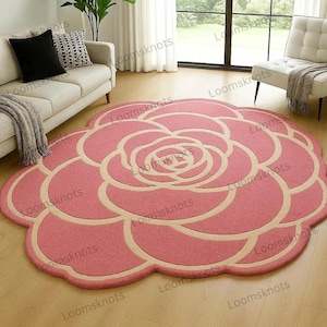 Hand-Tufted Wool Rose Rug: Pink Floral Carpet for Kids Room