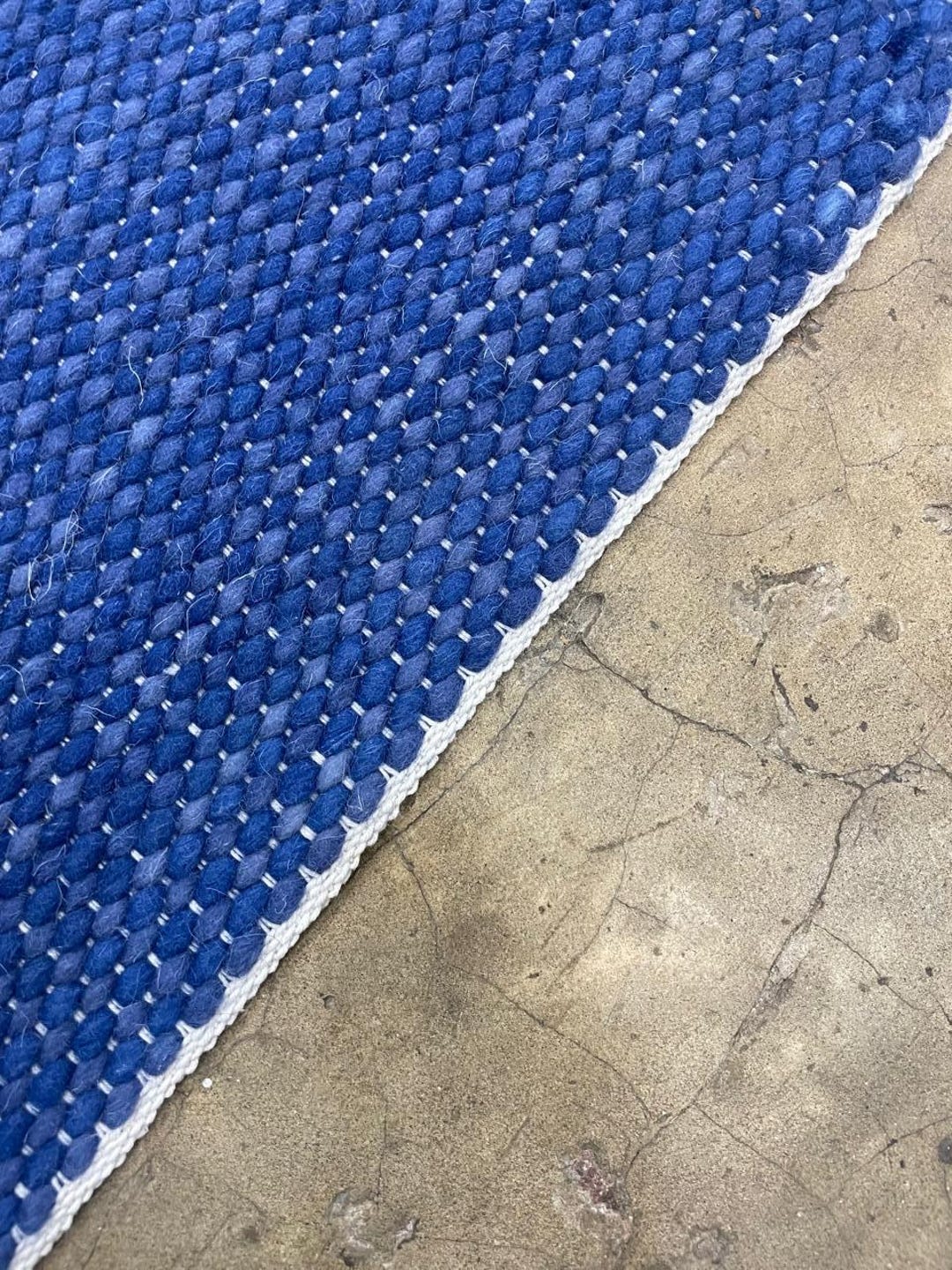 Cobalt Blue Wool Flatweave Rug, Handmade Solid Blue Area Carpet With ...