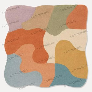Sunset Swirl Irregular Hand Tufted Wool Rug – Modern Abstract Area Rug for Living Room, Bedroom & Kids Room – 4x4 5x5 6x6 Cozy Carpet