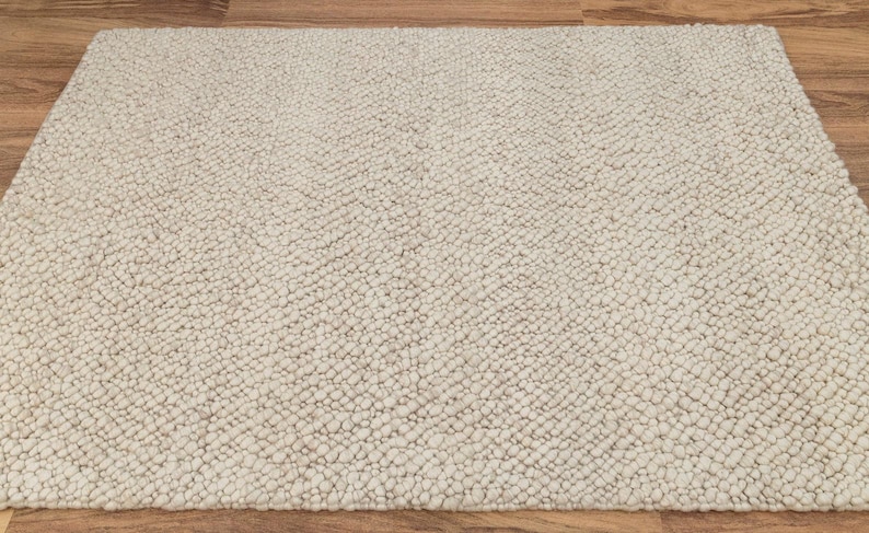 Nubby Rugs Handwoven Chunky Wool Pebble Rug: Natural Cream, Scandinavian Style 5x7 ...