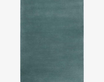 Hand Tufted Wool Area Rug – Solid Teal Blue Green Carpet, Custom Size Living Room