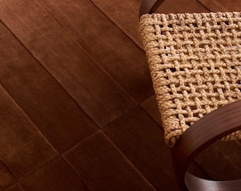 Chocolate Brown Ribbed Wool Rug 8x10, Hand-Tufted Modern Carpet