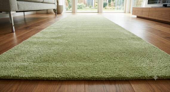 Sage Green Wool Area Rug, Minimalist Light Olive Hand-Tufted Carpet