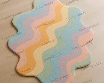 Hand-Tufted Wool Area Rug: Pastel Wavy Abstract Design