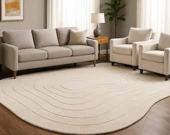 Hand-Tufted Wool Area Rug: Cream Beige Boho Irregular 8x10