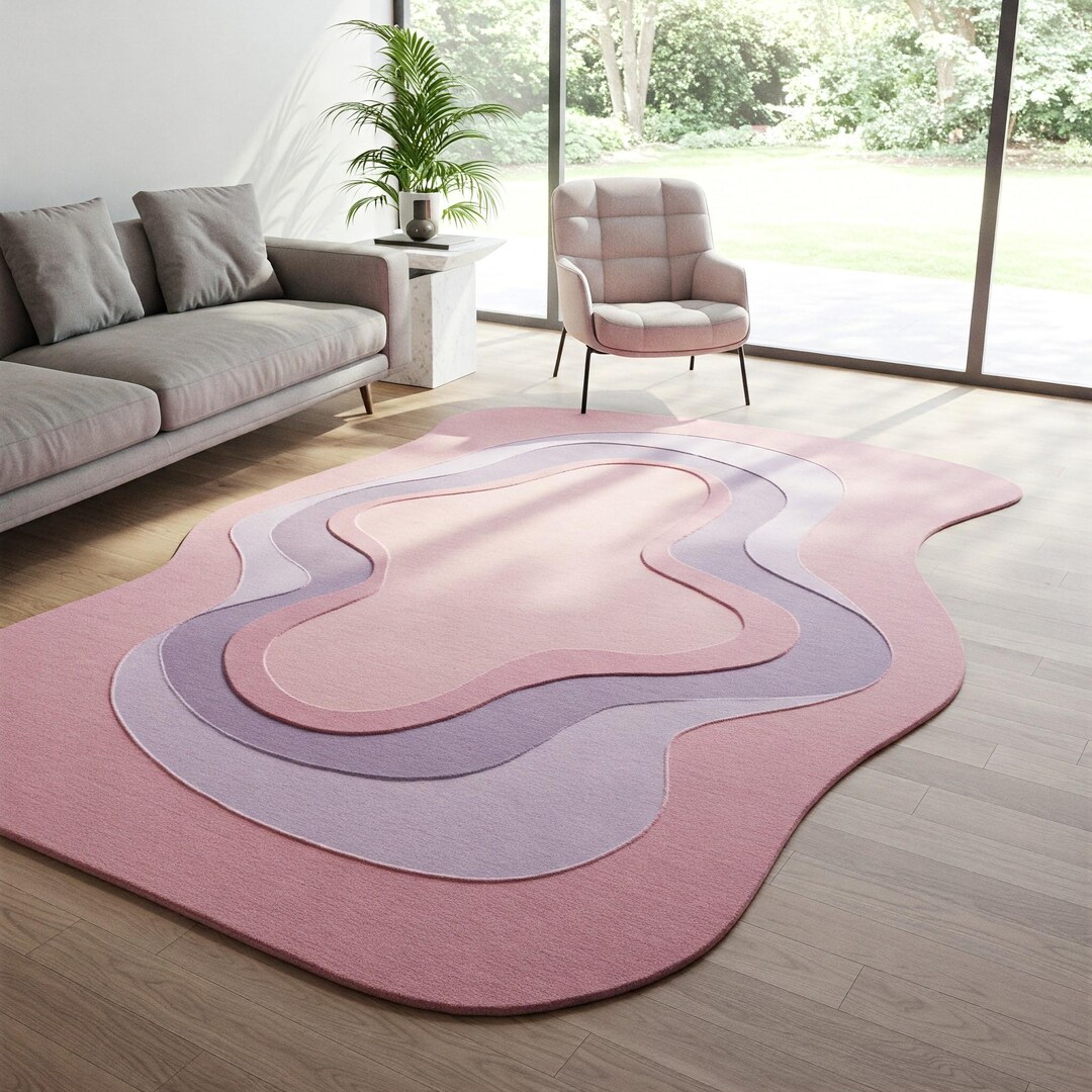 Aesthetic Irregular Pink With Levandor Area Rug - 8x10 9x14 Hand Tufted ...