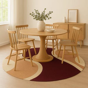 Modern Round Rug - Soccor 5x5 6x6 7x7 8x8 Hand Tufted Wool Rug for Living Area Dining Area Bedroom Decor - Cream Red Unique Rug for Kids
