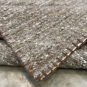 Handwoven Wool Rug: Earthy Brown Minimalist Flatweave Carpet
