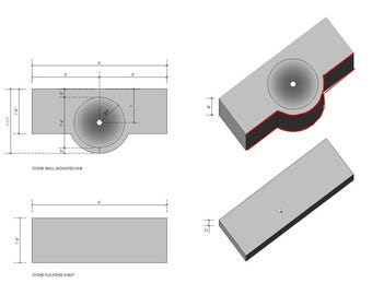 Calacatta Custom Made Washbasin - Wall Mounted, Floating shelf not included.